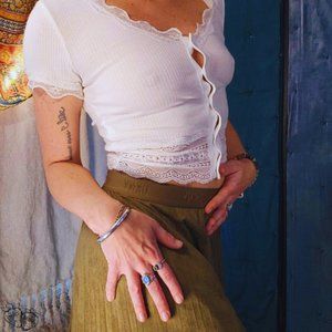 Semi Sheer Lacey Crop Top ~